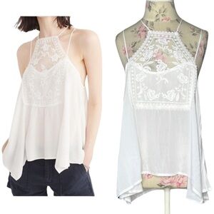 Piazza Italia Tank Top Cami Size M White Broderie Anglaise Tiered Made in Italy